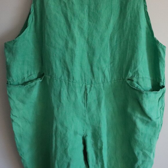 Made in Italy Womens Green 100% Linen Straight Leg One Piece Casual Jumpsuit - Picture 6 of 9